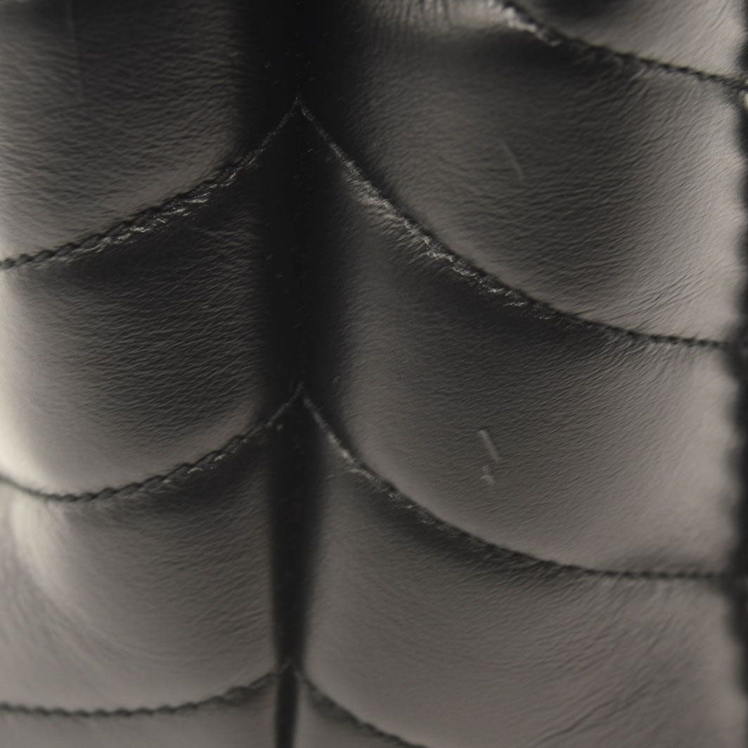 USED SAINT LAURENT Calfskin Y Quilted Monogram Monochrome Small Loulou Chain Satchel Black