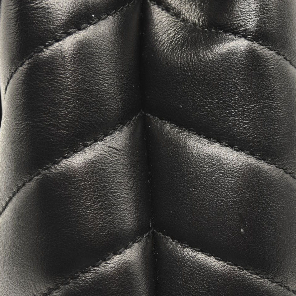 USED SAINT LAURENT Calfskin Y Quilted Monogram Monochrome Small Loulou Chain Satchel Black