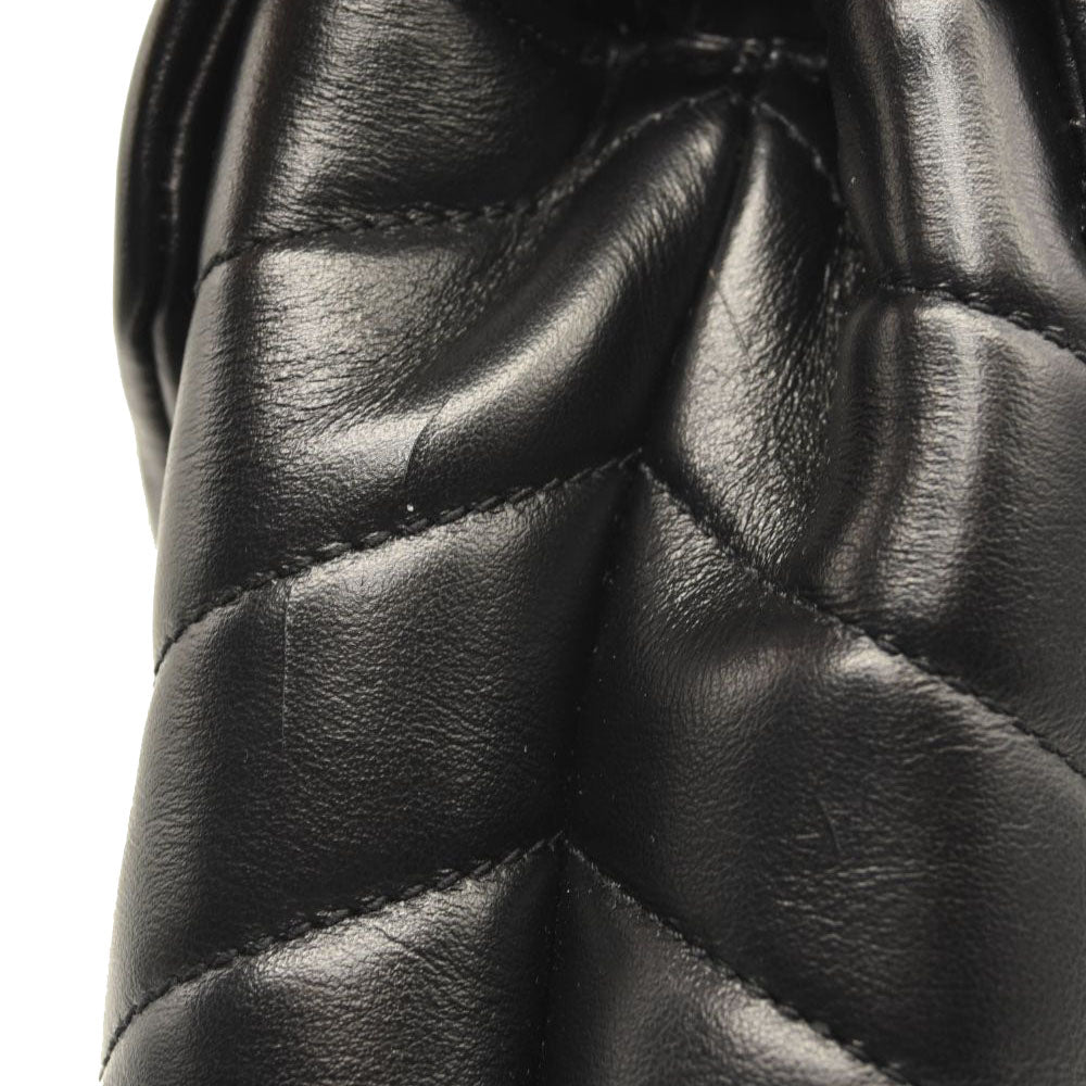 USED SAINT LAURENT Calfskin Y Quilted Monogram Monochrome Small Loulou Chain Satchel Black