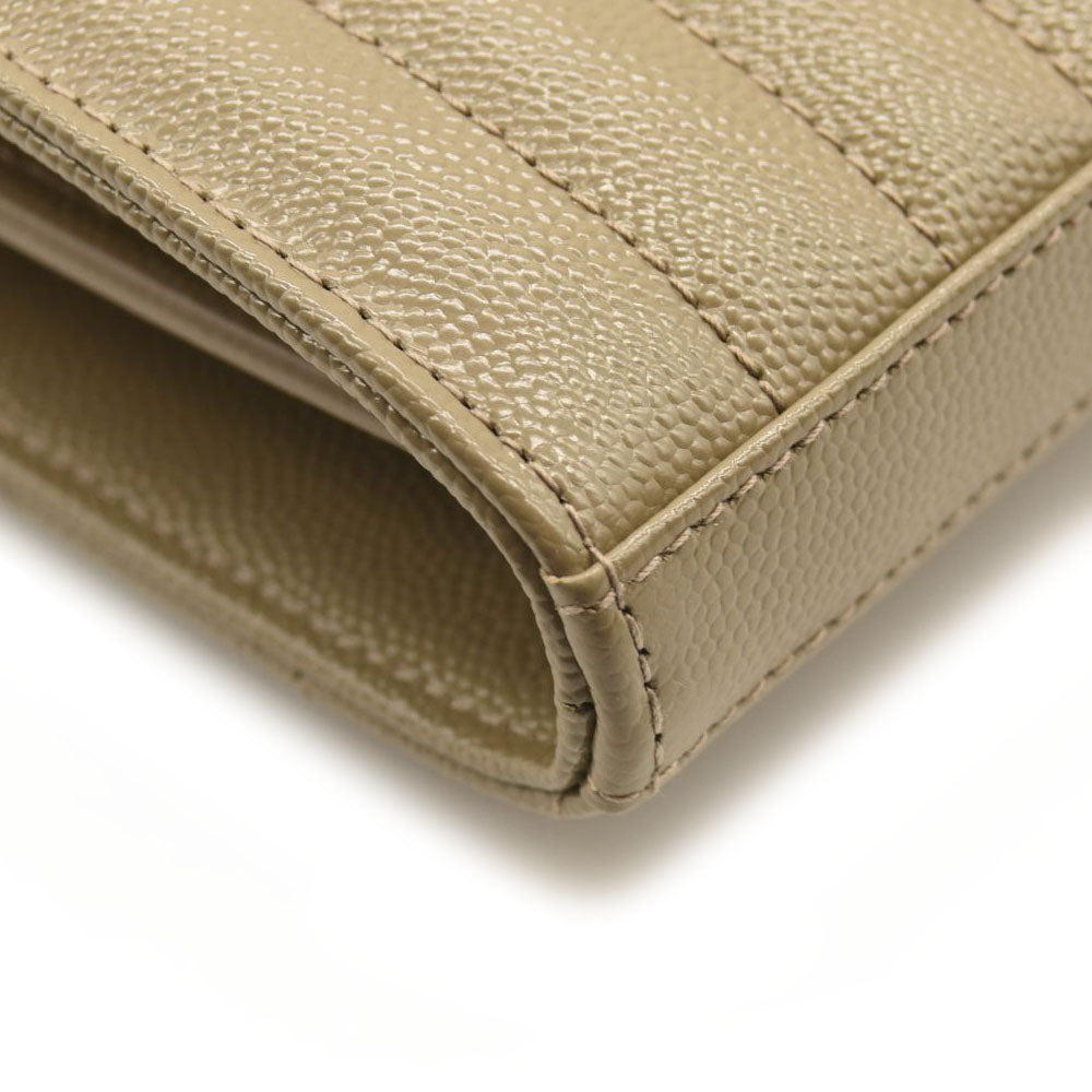 $1990 SAINT LAURENT Grain De Poudre Mixed Matelasse Triquilt Monogram Chain Wallet Dark Beige