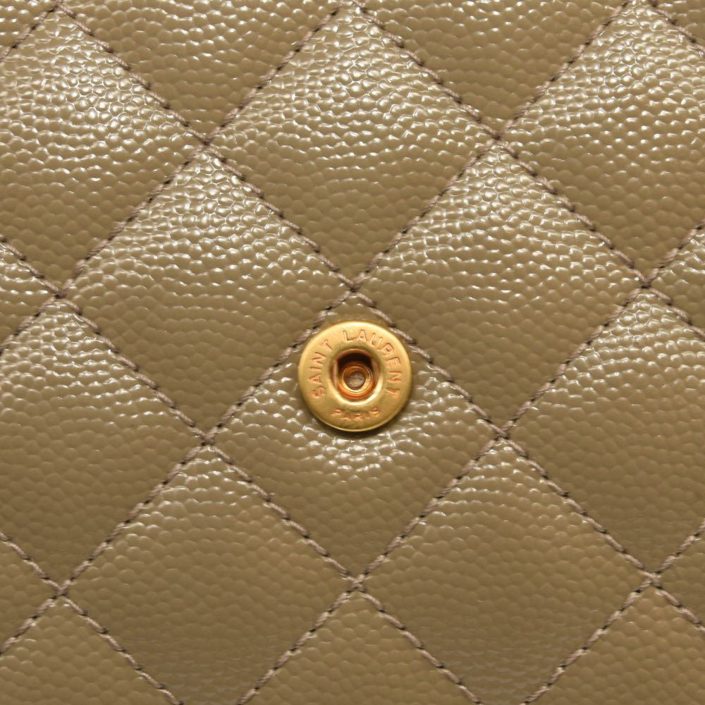 $1990 SAINT LAURENT Grain De Poudre Mixed Matelasse Triquilt Monogram Chain Wallet Dark Beige