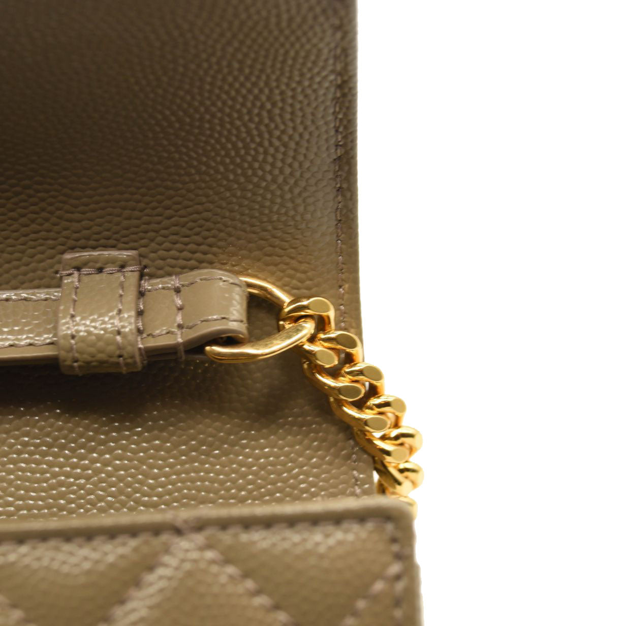 $1990 SAINT LAURENT Grain De Poudre Mixed Matelasse Triquilt Monogram Chain Wallet Dark Beige