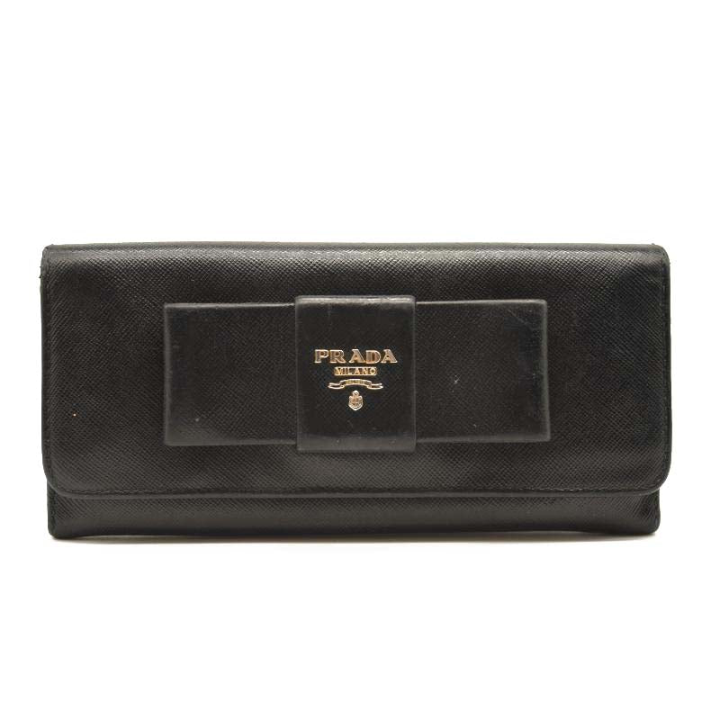Prada Saffiano Bow Continental Wallet Black