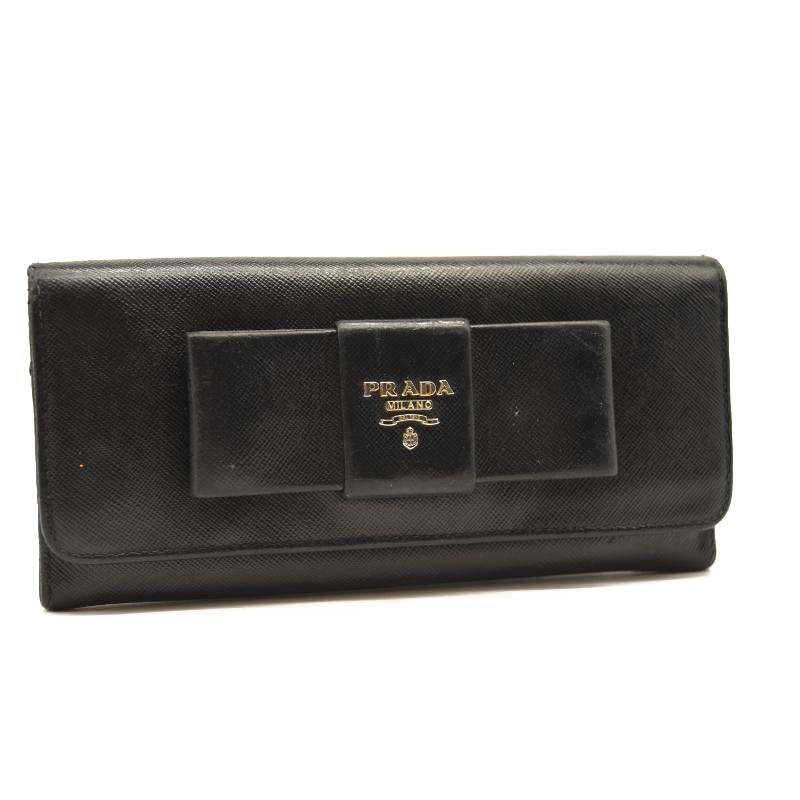 Prada Saffiano Bow Continental Wallet Black
