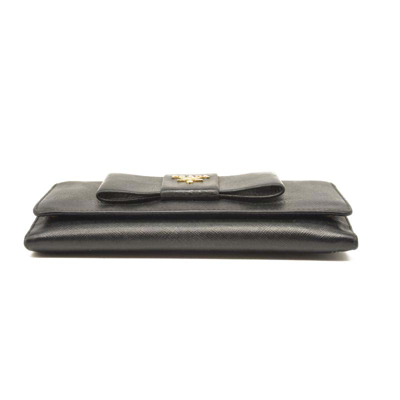 Prada Saffiano Bow Continental Wallet Black