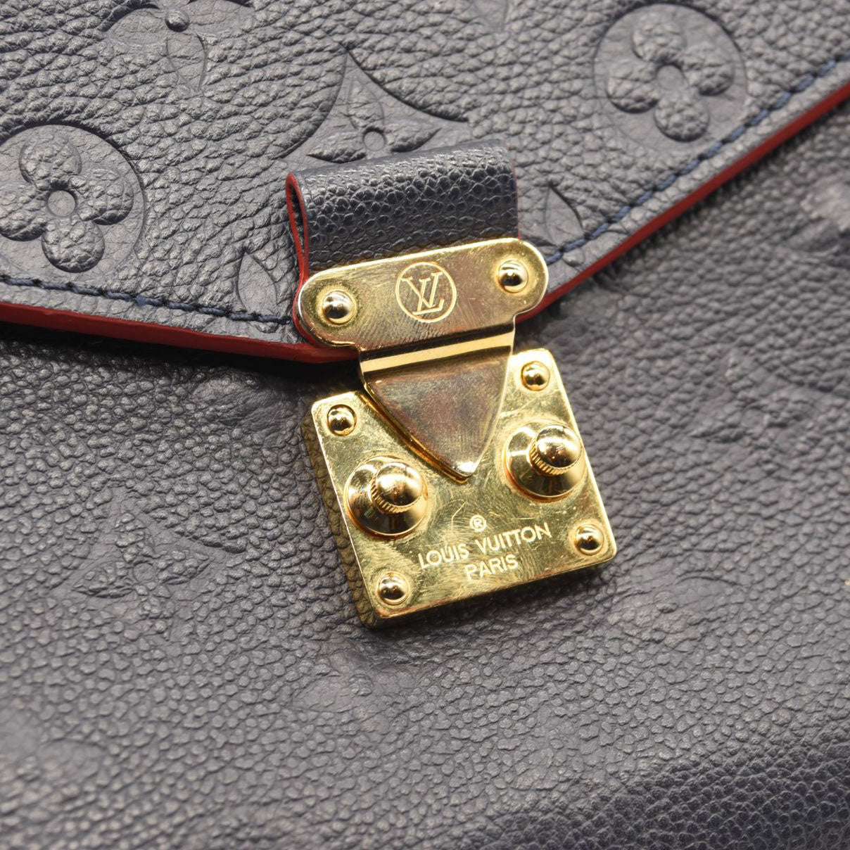 LOUIS VUITTON Monogram Empreinte Pochette Metis Gold Buckle Shoulder Bag Red