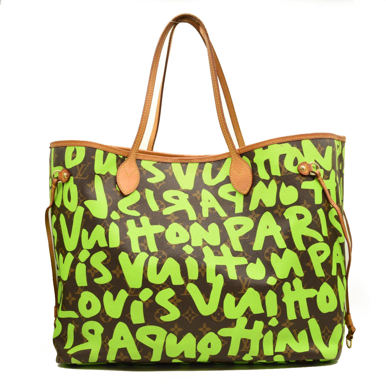 LOUIS VUITTON Neverfull GM Monogram Graffiti Shoulder Bag Lime