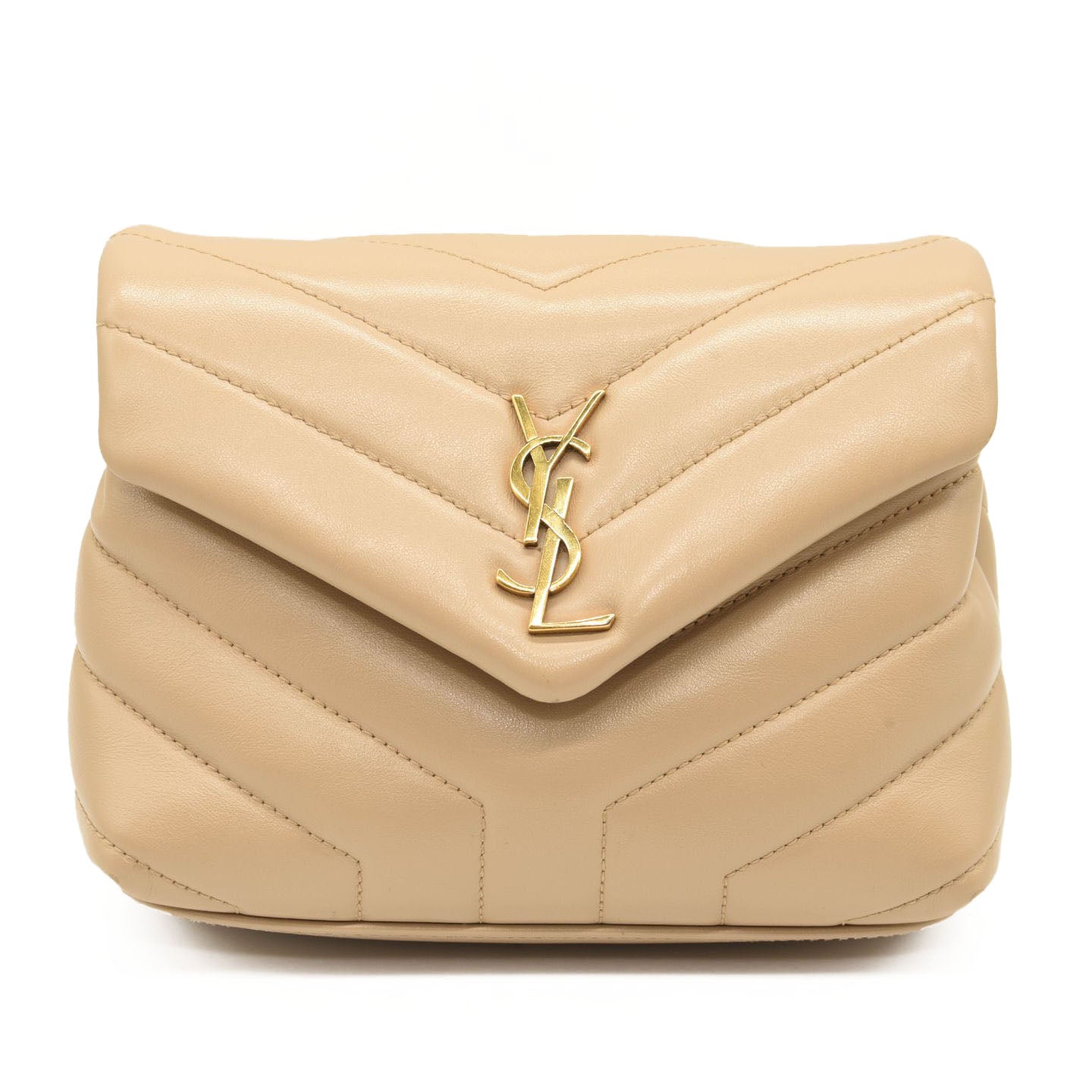 SAINT LAURENT Calfskin Y Quilted Monogram Toy Loulou Crossbody Bag Dark Beige