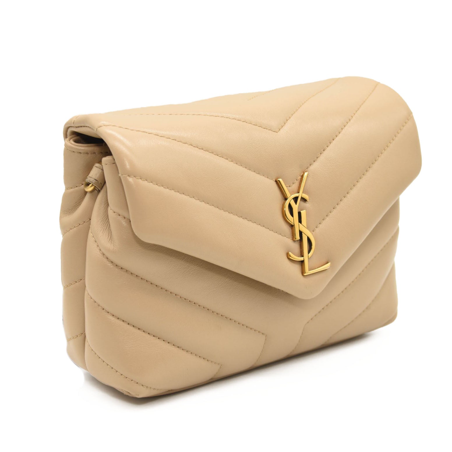 SAINT LAURENT Calfskin Y Quilted Monogram Toy Loulou Crossbody Bag Dark Beige