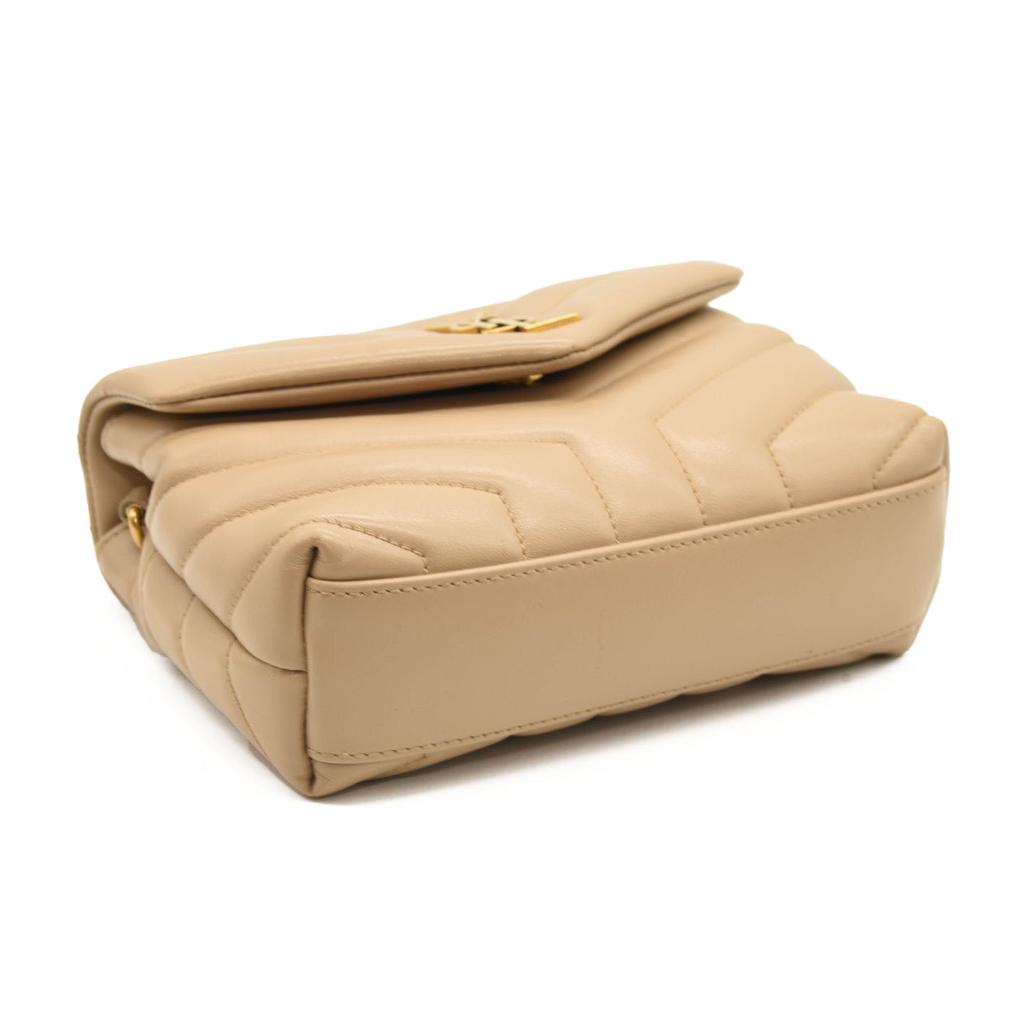 SAINT LAURENT Calfskin Y Quilted Monogram Toy Loulou Crossbody Bag Dark Beige