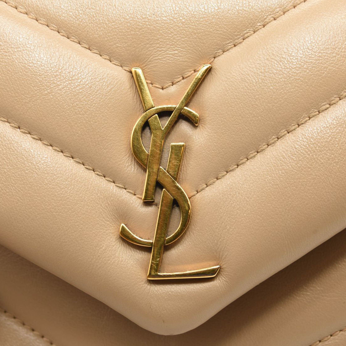 SAINT LAURENT Calfskin Y Quilted Monogram Toy Loulou Crossbody Bag Dark Beige