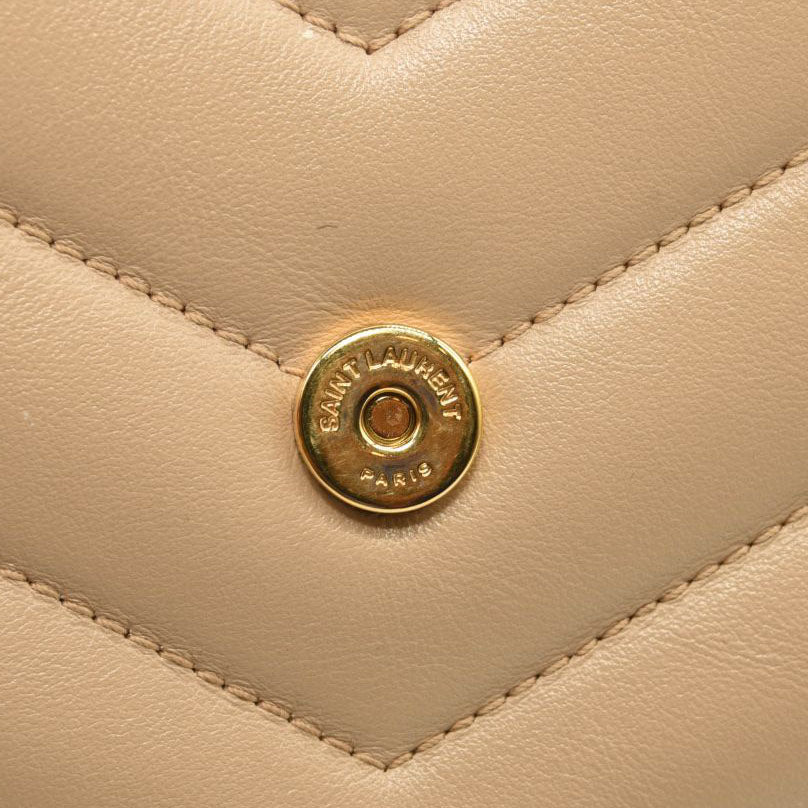 SAINT LAURENT Calfskin Y Quilted Monogram Toy Loulou Crossbody Bag Dark Beige