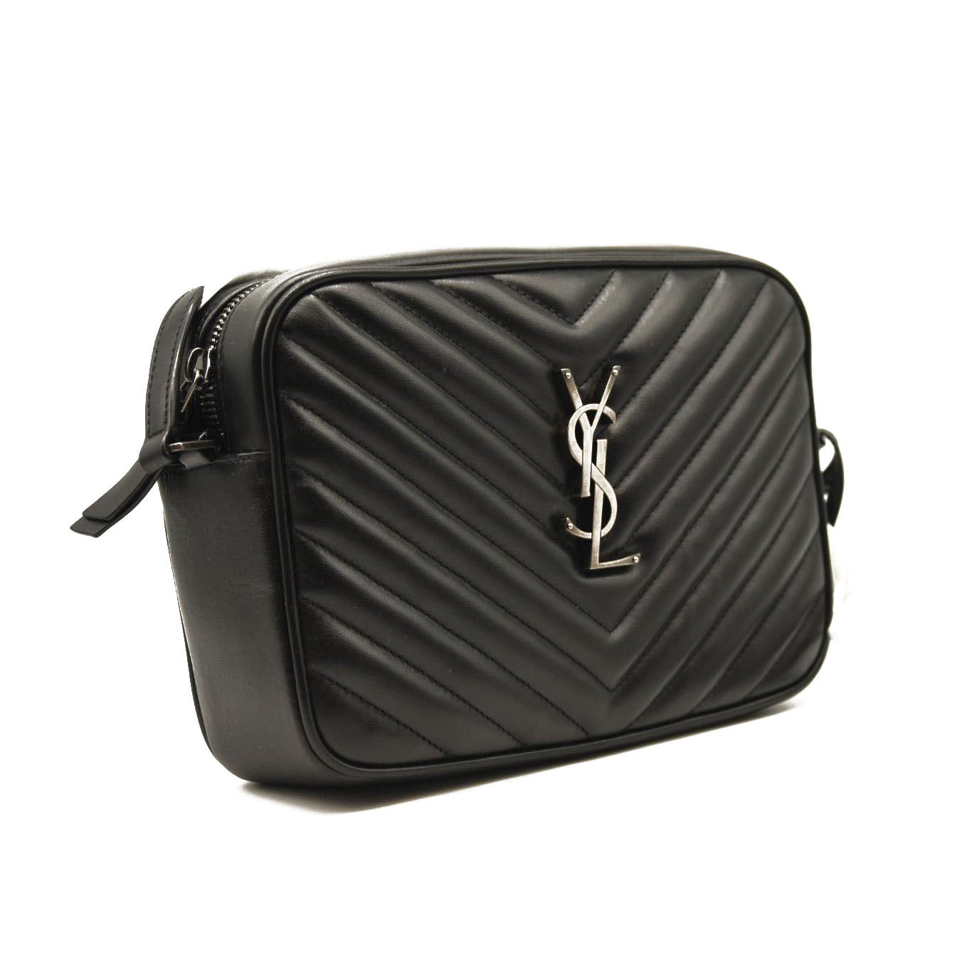NEW SAINT LAURENT Calfskin Matelasse Monogram Lou Camera Bag Black