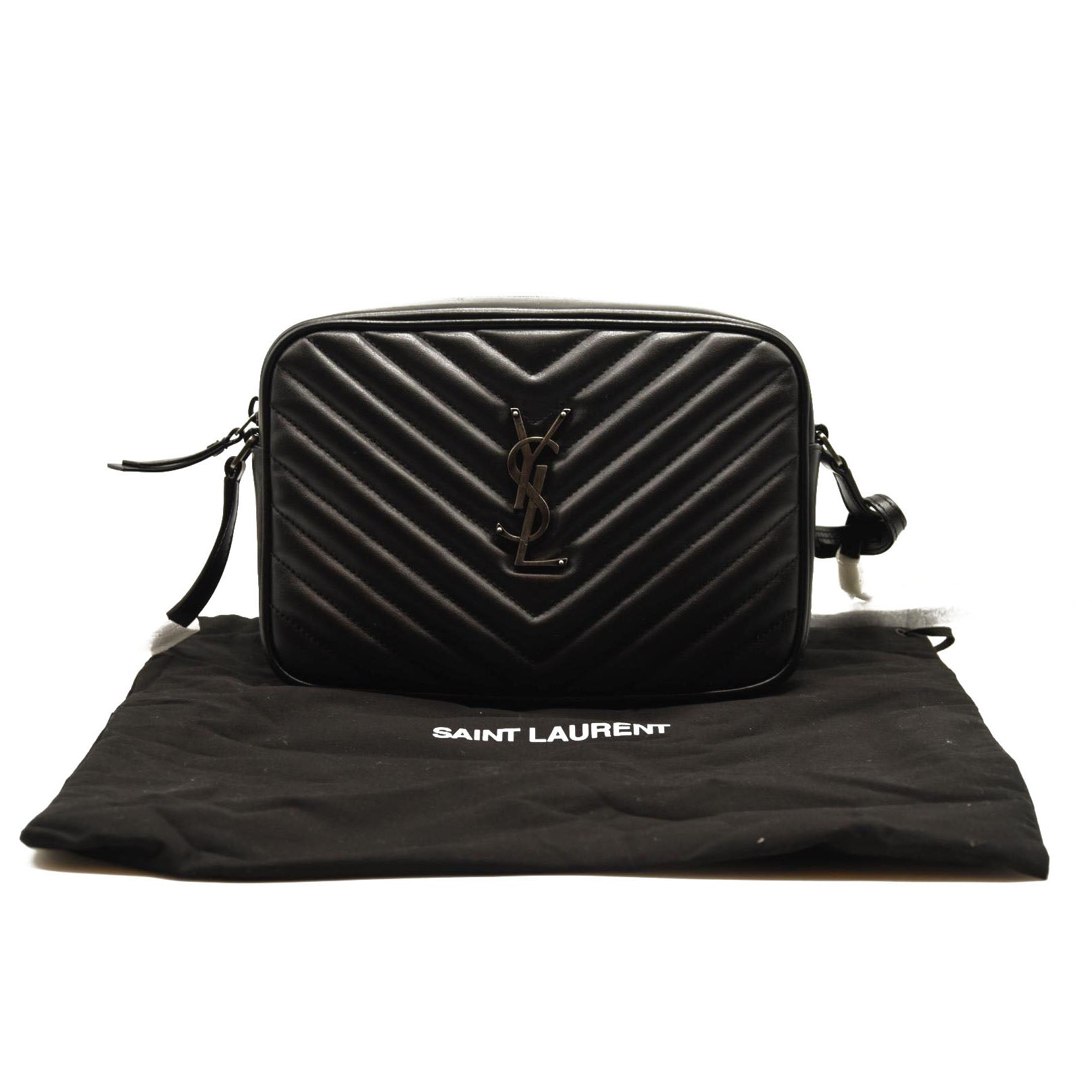 NEW SAINT LAURENT Calfskin Matelasse Monogram Lou Camera Bag Black
