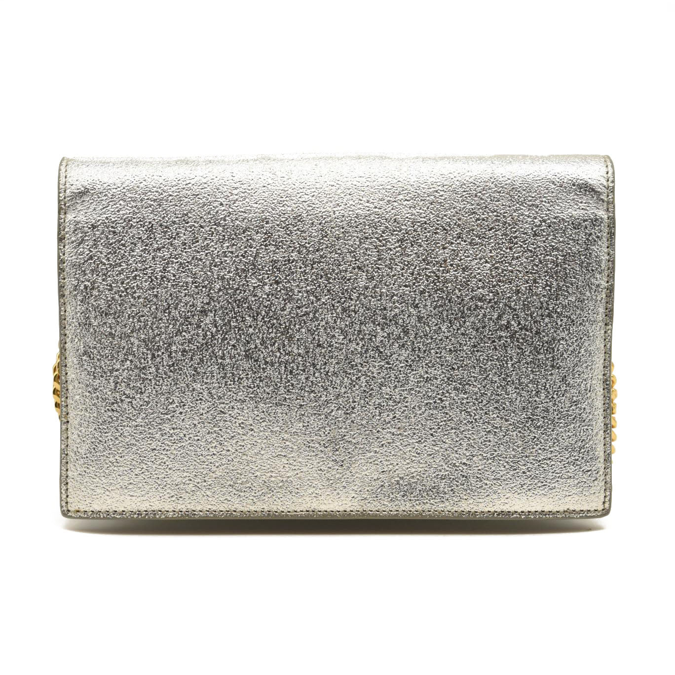 Saint Laurent Monogram Metallic Leather Wallet-on-Chain Bag Silver