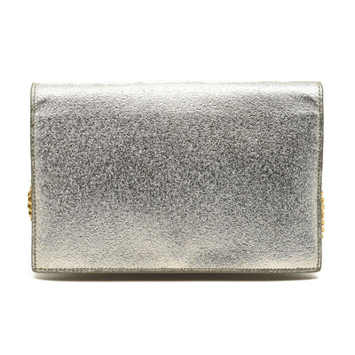 Saint Laurent Monogram Metallic Leather Wallet-on-Chain Bag Silver