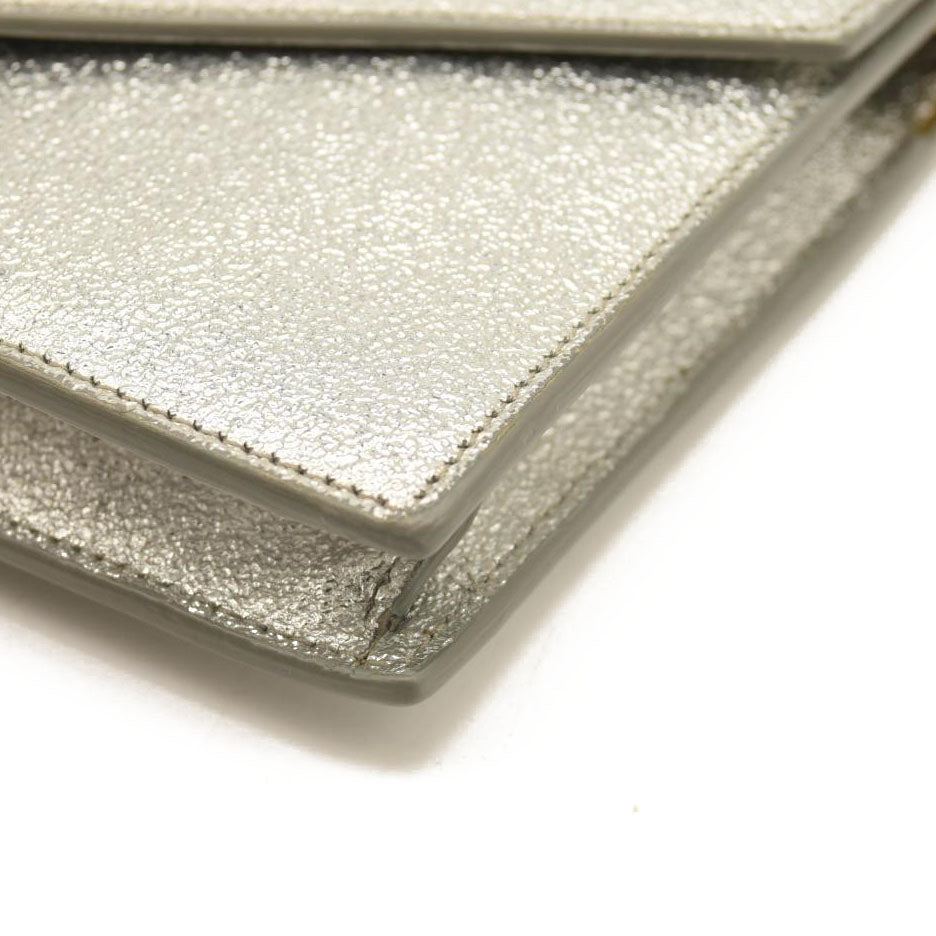 Saint Laurent Monogram Metallic Leather Wallet-on-Chain Bag Silver