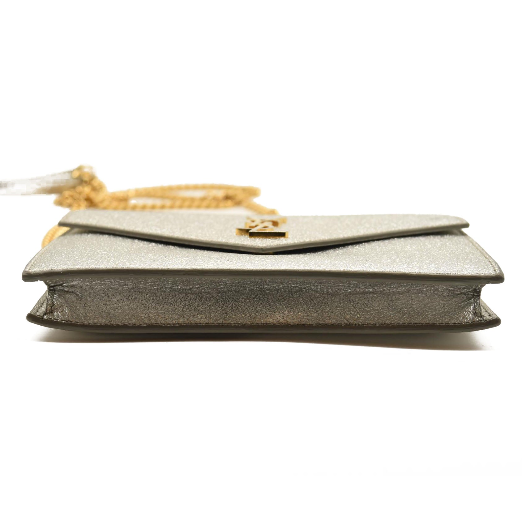 Saint Laurent Monogram Metallic Leather Wallet-on-Chain Bag Silver