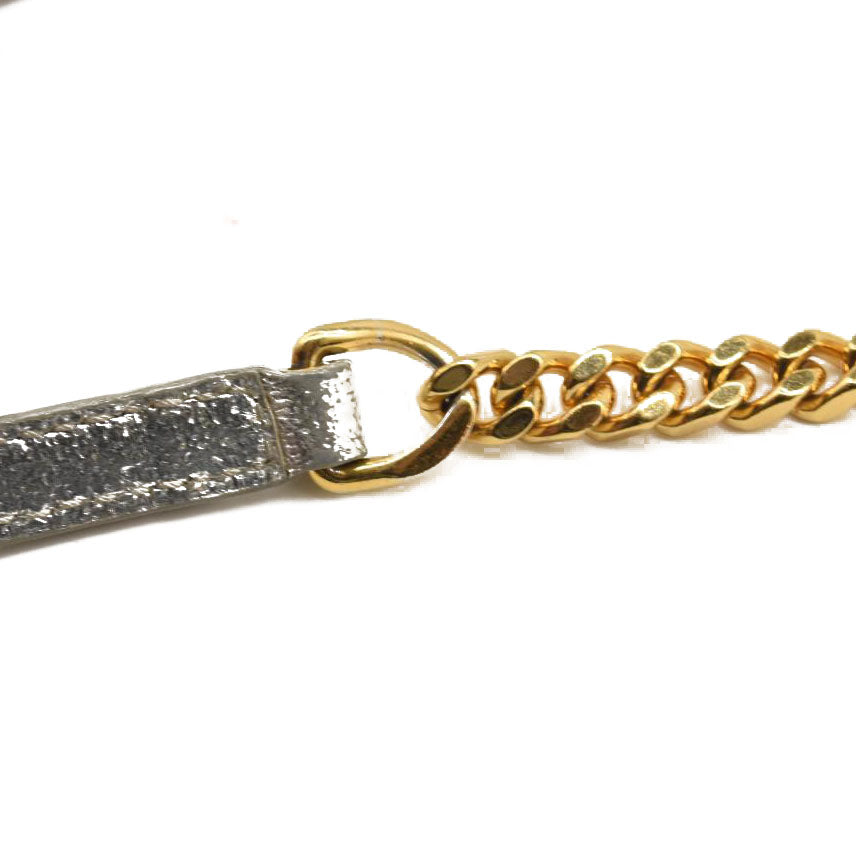 Saint Laurent Monogram Metallic Leather Wallet-on-Chain Bag Silver