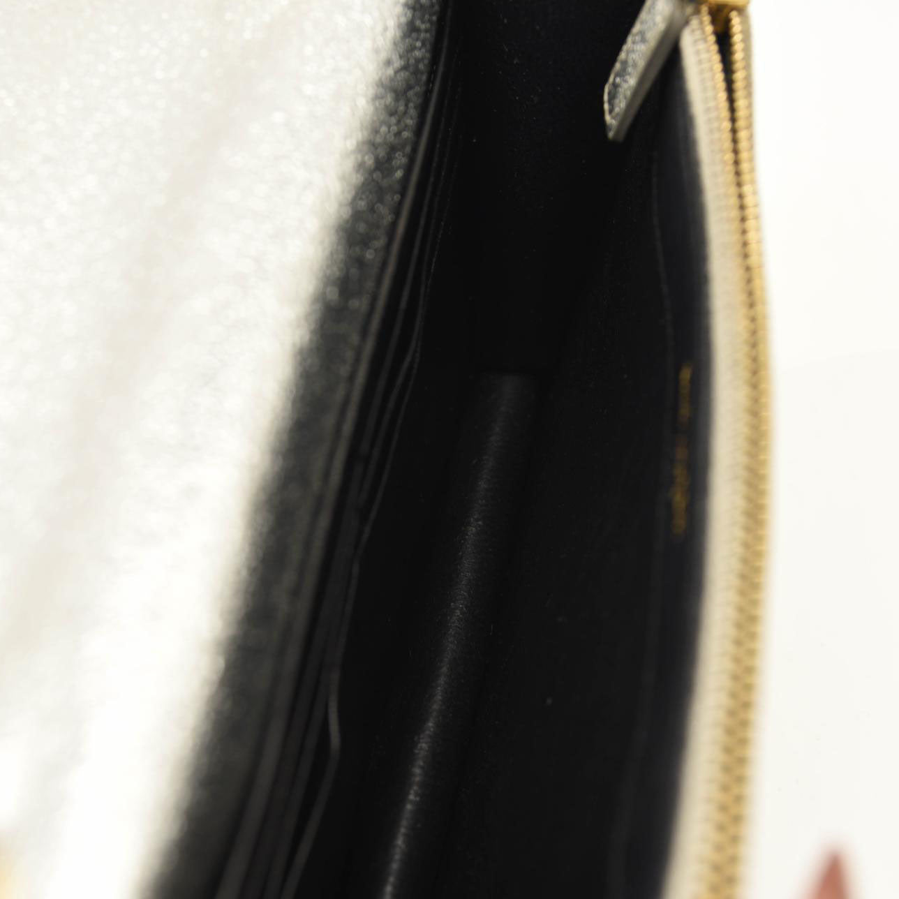 Saint Laurent Monogram Metallic Leather Wallet-on-Chain Bag Silver