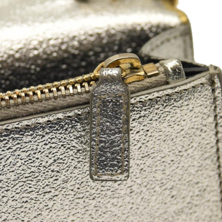 Saint Laurent Monogram Metallic Leather Wallet-on-Chain Bag Silver