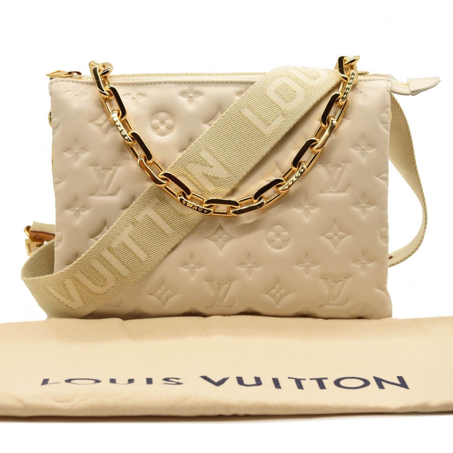 LOUIS VUITTON Lambskin Embossed Monogram Coussin PM Cream