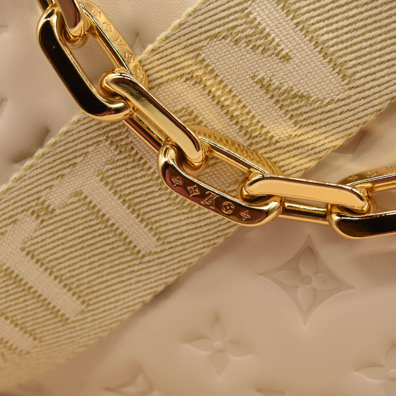 LOUIS VUITTON Lambskin Embossed Monogram Coussin PM Cream
