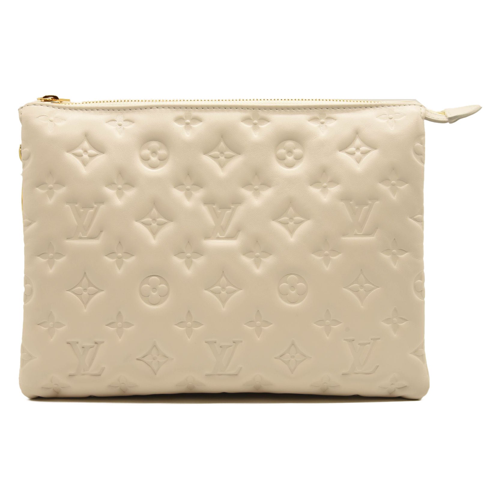 LOUIS VUITTON Lambskin Embossed Monogram Coussin PM Cream