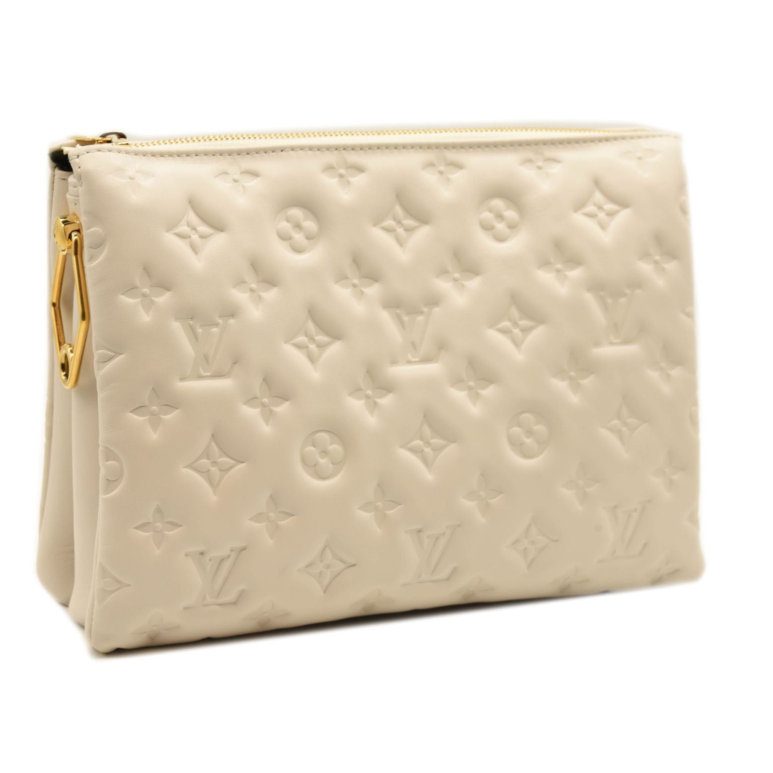 LOUIS VUITTON Lambskin Embossed Monogram Coussin PM Cream