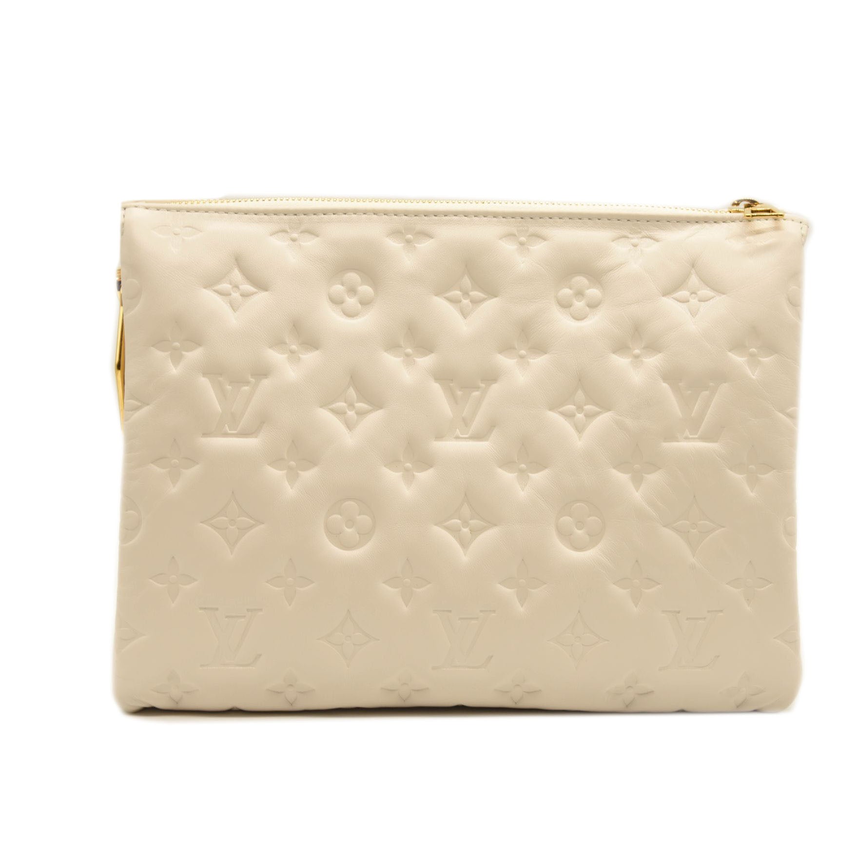 LOUIS VUITTON Lambskin Embossed Monogram Coussin PM Cream
