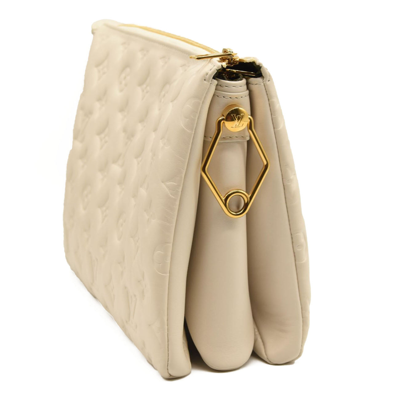 LOUIS VUITTON Lambskin Embossed Monogram Coussin PM Cream