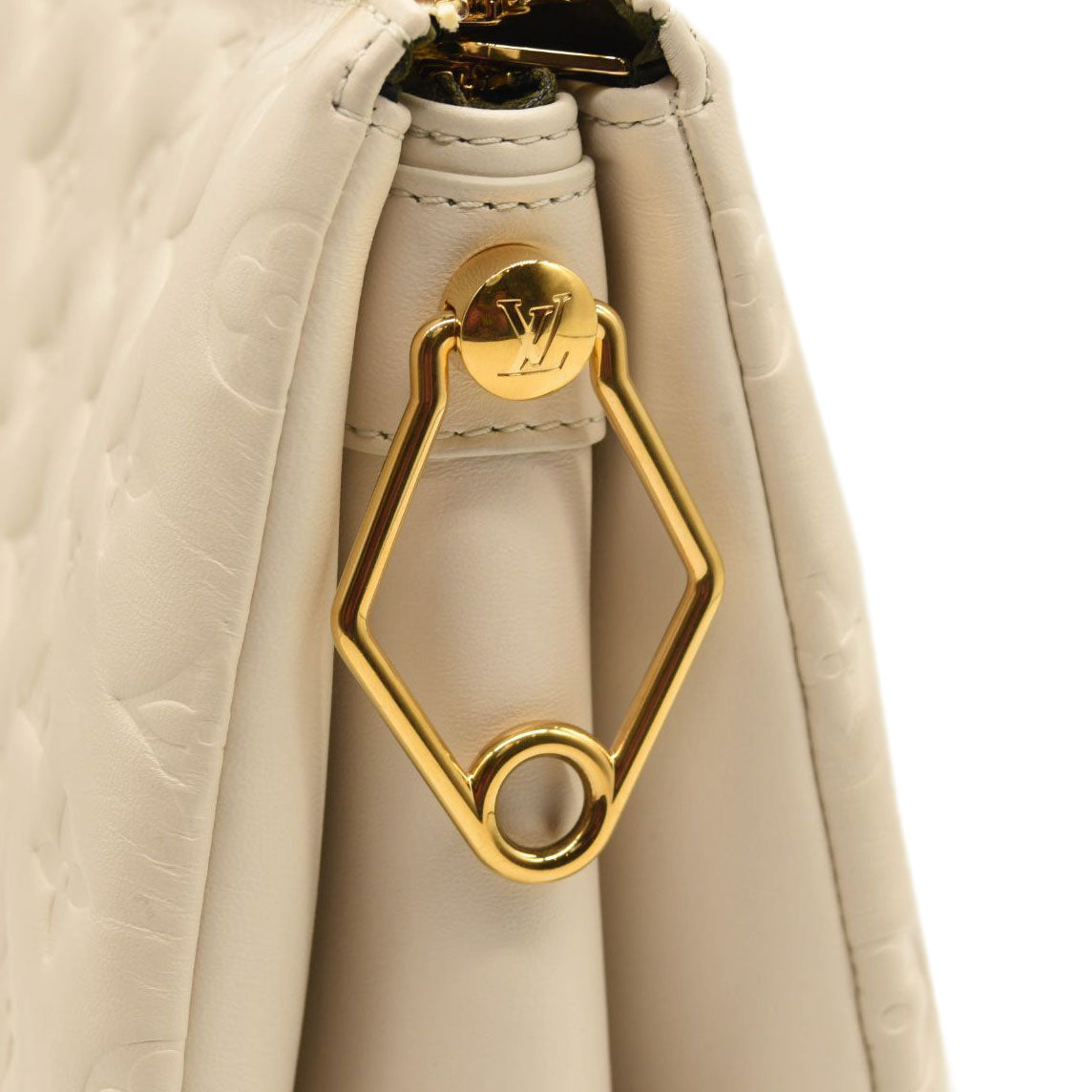 LOUIS VUITTON Lambskin Embossed Monogram Coussin PM Cream