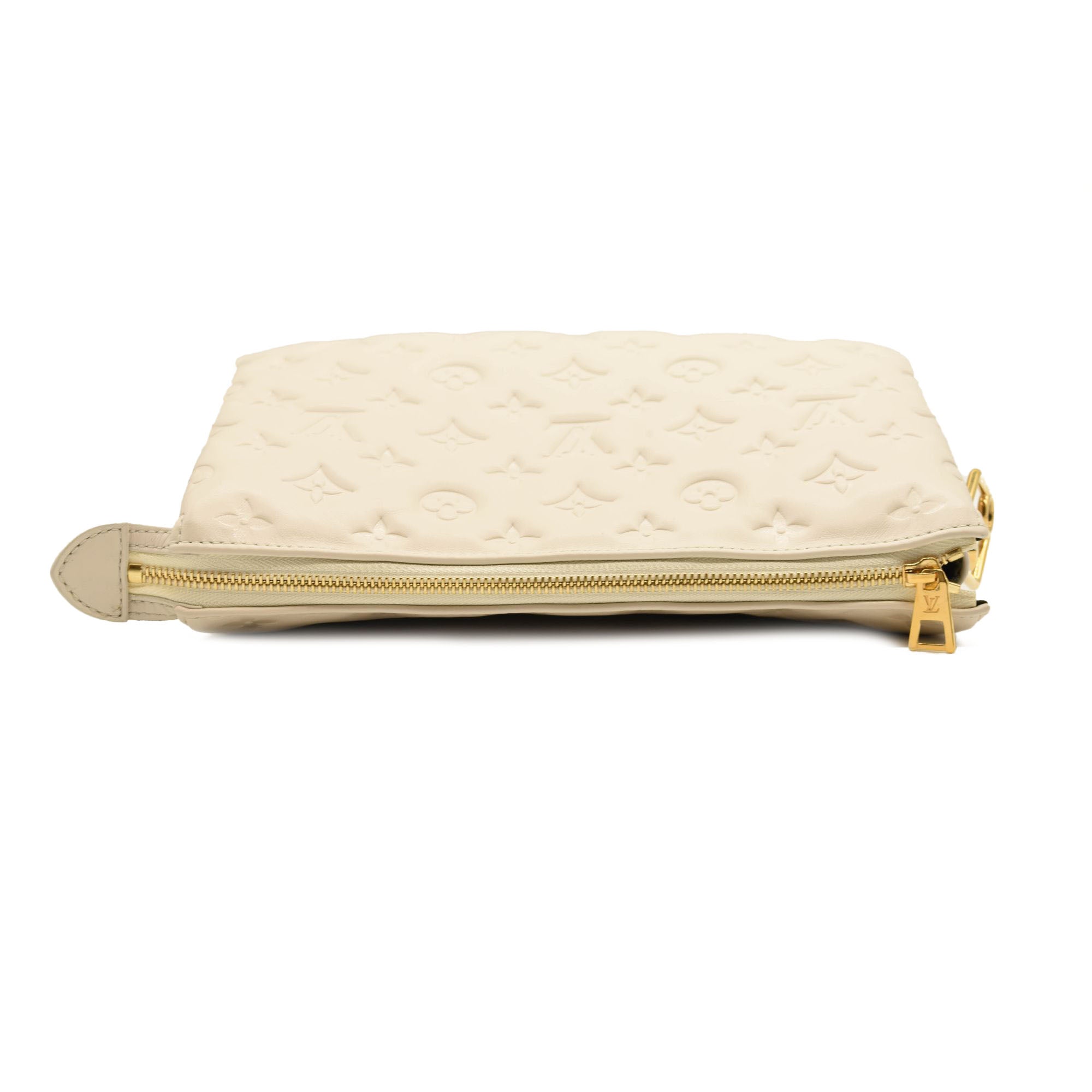 LOUIS VUITTON Lambskin Embossed Monogram Coussin PM Cream