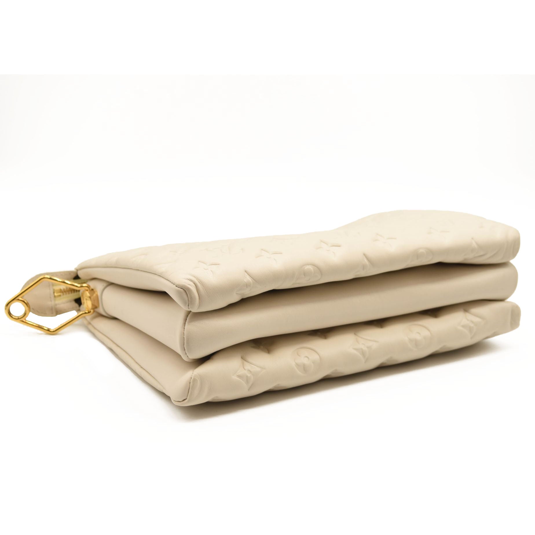 LOUIS VUITTON Lambskin Embossed Monogram Coussin PM Cream