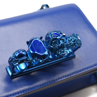 NEW Alexander McQueen Calfskin Mini Jeweled Knuckle Satchel Royal Blue