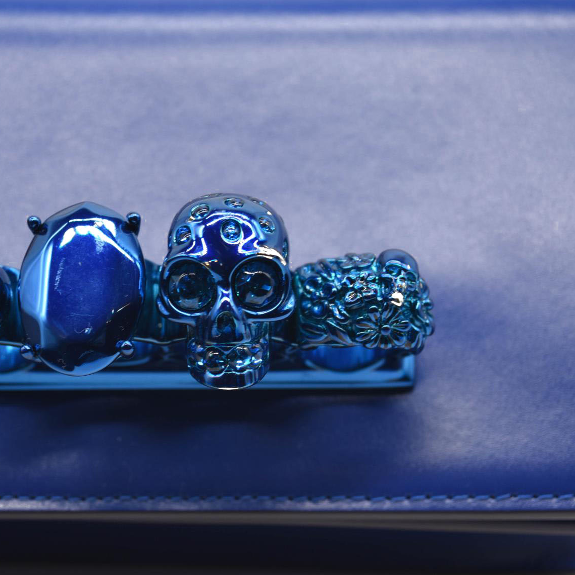 NEW Alexander McQueen Calfskin Mini Jeweled Knuckle Satchel Royal Blue