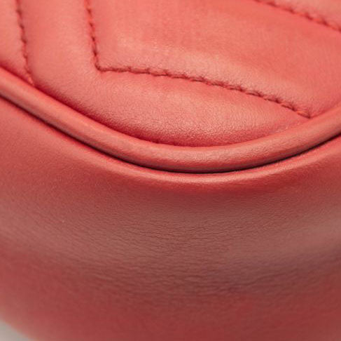 Gucci Calfskin Matelasse Mini GG Marmont Chain Crossbody Bag Hibiscus Red