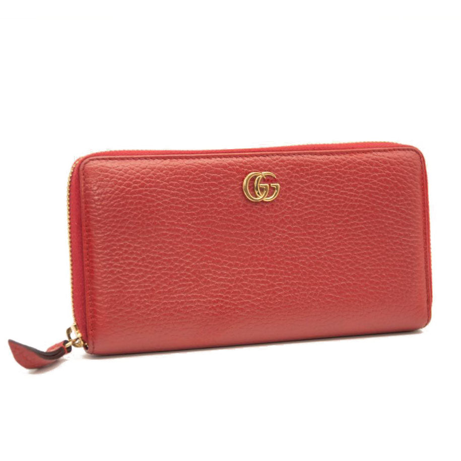 Gucci Calfskin GG Marmont Continental Zip Wallet Hibiscus Red