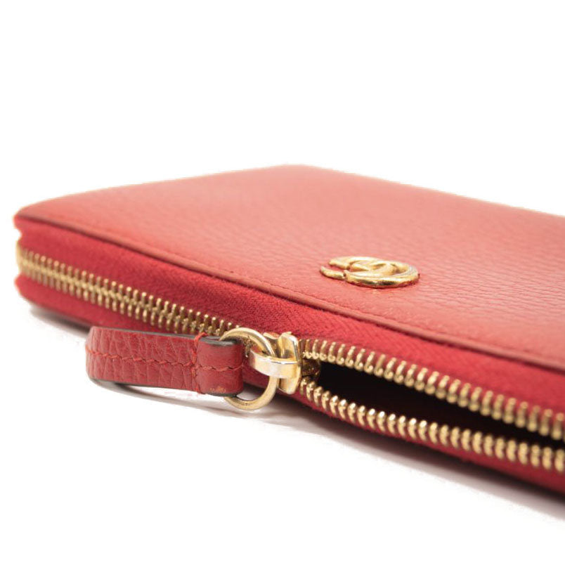 Gucci Calfskin GG Marmont Continental Zip Wallet Hibiscus Red