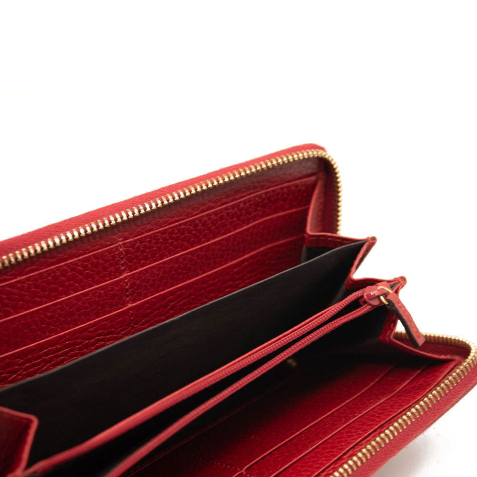 Gucci Calfskin GG Marmont Continental Zip Wallet Hibiscus Red