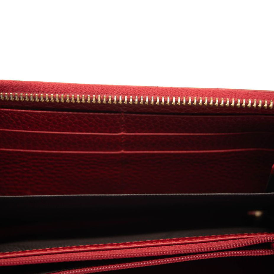 Gucci Calfskin GG Marmont Continental Zip Wallet Hibiscus Red