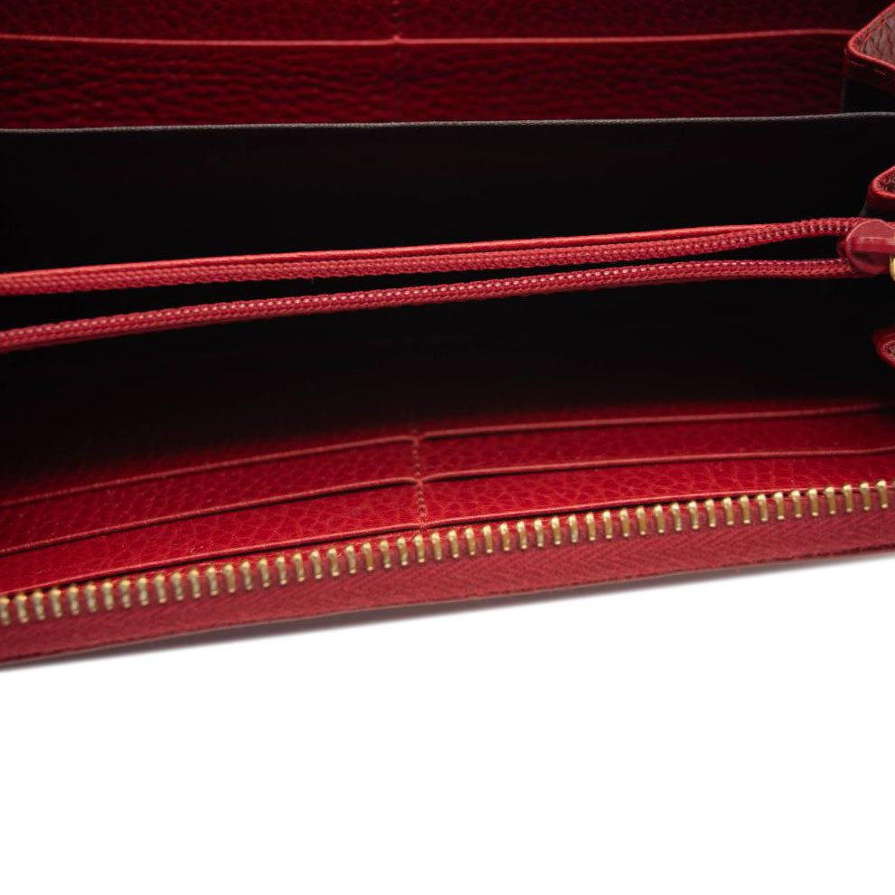 Gucci Calfskin GG Marmont Continental Zip Wallet Hibiscus Red