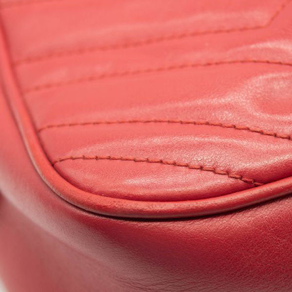 Gucci Calfskin Matelasse Small GG Marmont Chain Shoulder Bag Hibiscus Red