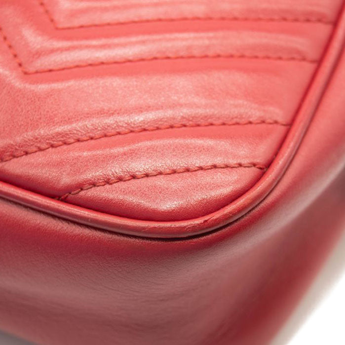 Gucci Calfskin Matelasse Small GG Marmont Chain Shoulder Bag Hibiscus Red