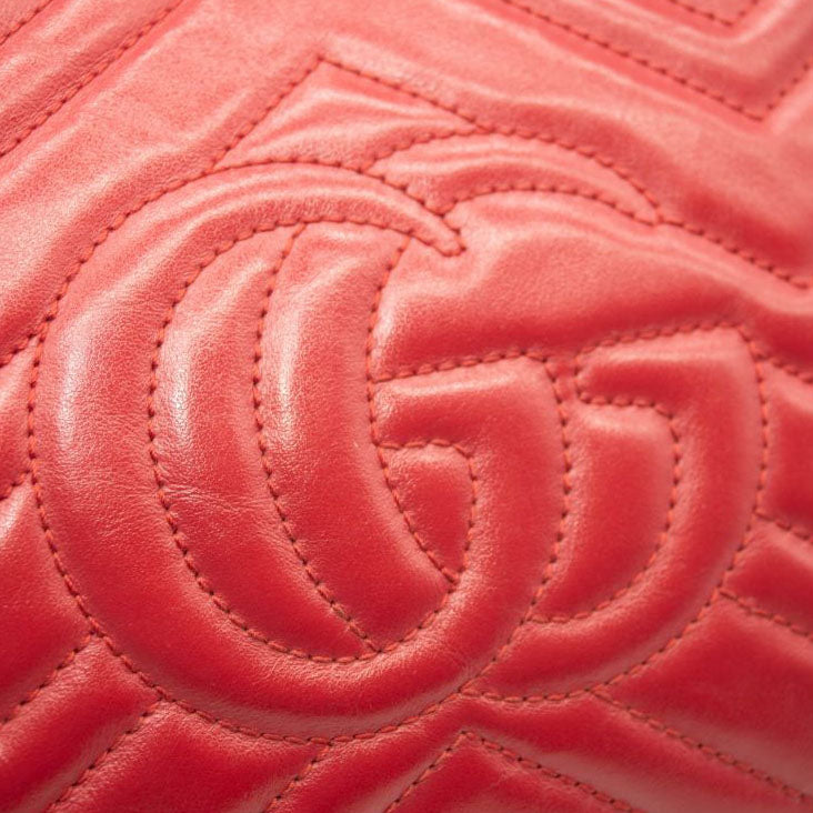 Gucci Calfskin Matelasse Small GG Marmont Chain Shoulder Bag Hibiscus Red