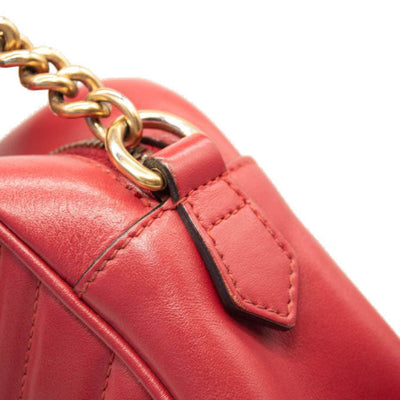Gucci Calfskin Matelasse Small GG Marmont Chain Shoulder Bag Hibiscus Red