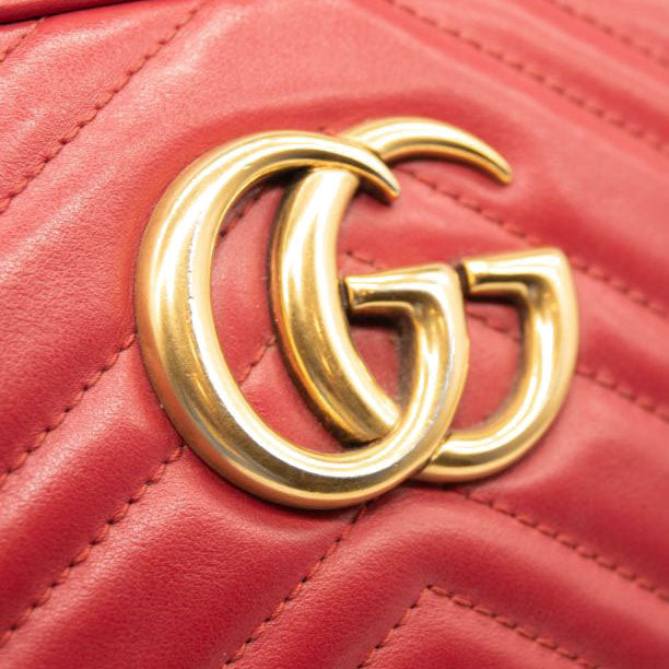 Gucci Calfskin Matelasse Small GG Marmont Chain Shoulder Bag Hibiscus Red