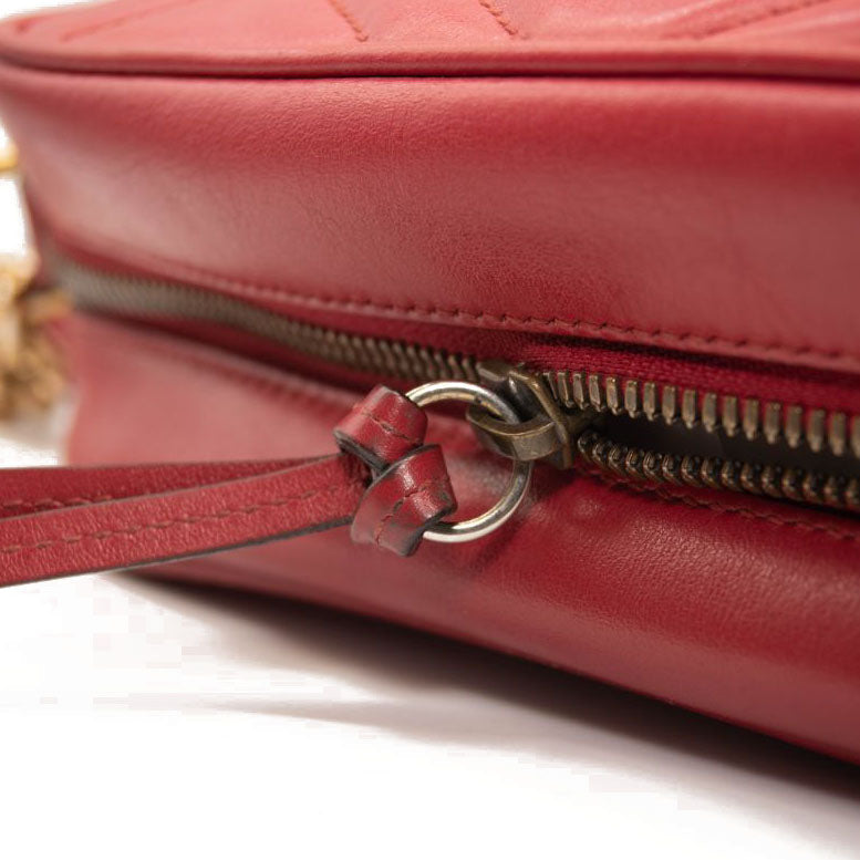 Gucci Calfskin Matelasse Small GG Marmont Chain Shoulder Bag Hibiscus Red