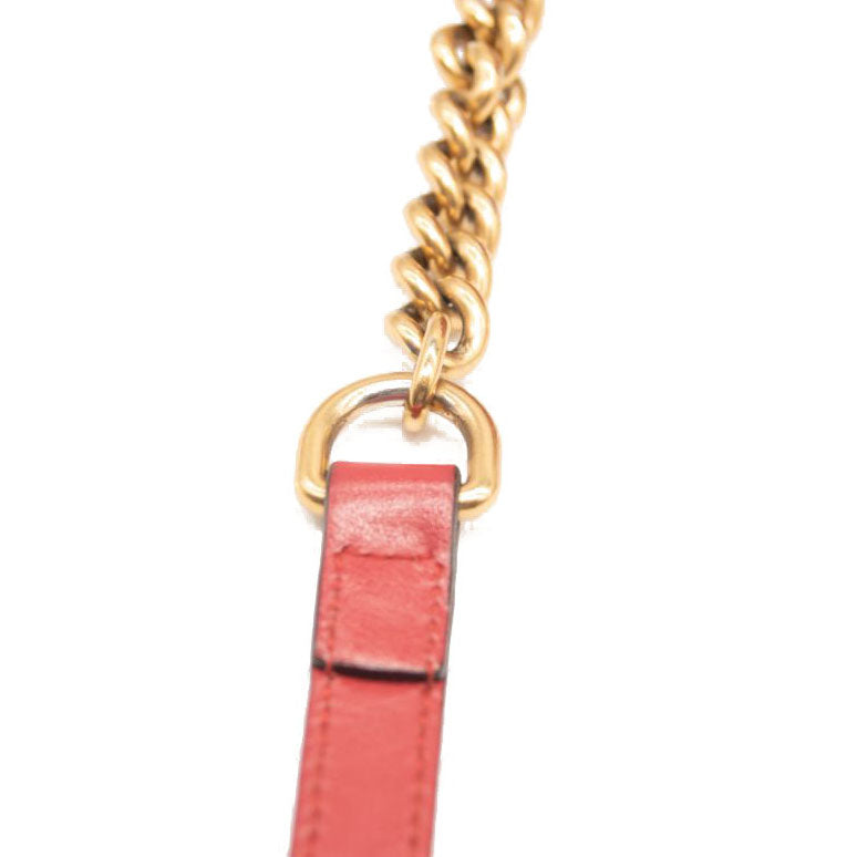 Gucci Calfskin Matelasse Small GG Marmont Chain Shoulder Bag Hibiscus Red