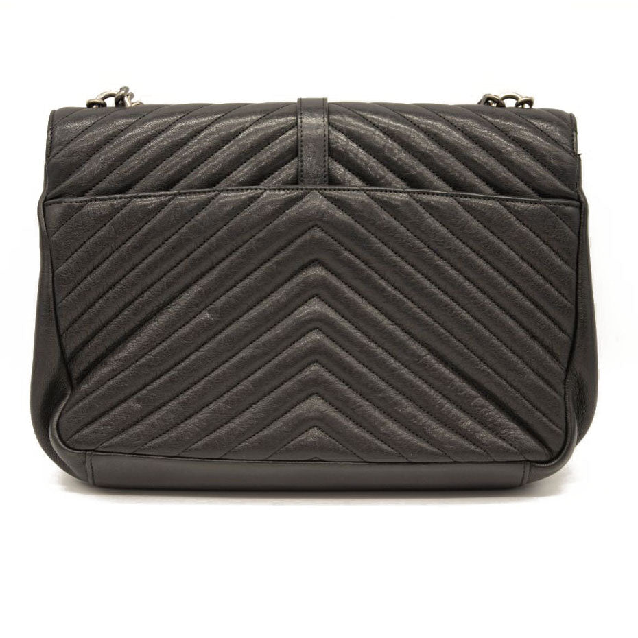 Saint Laurent Sheepskin Matelasse Chevron Monogram Large College Satchel Black
